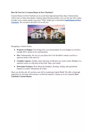 how do you get a custom home in port charlotte