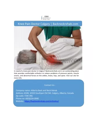 Knee Pain Doctor Calgary | Backneckrehab.com