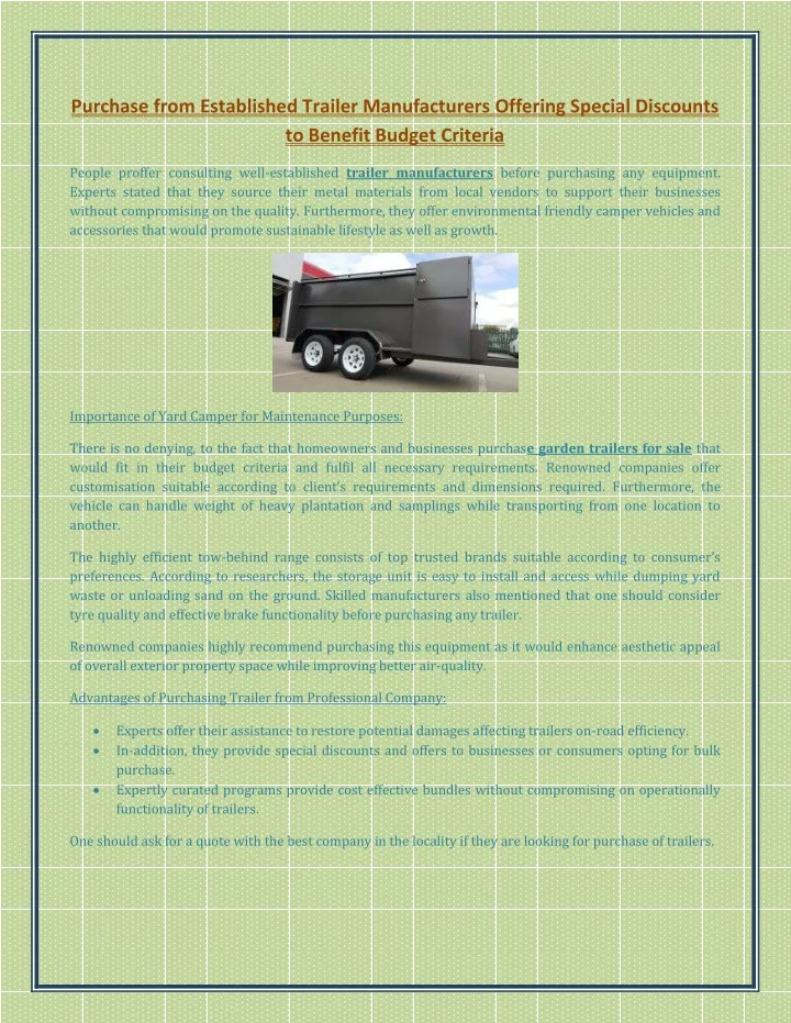 purchase from established trailer manufacturers