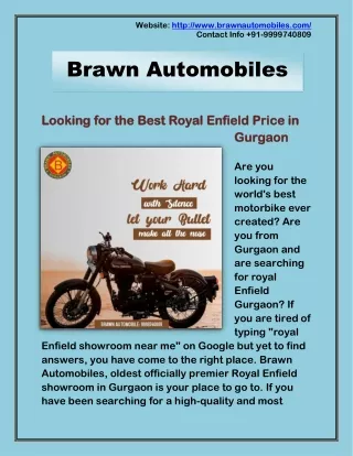 Brawn Automobiles - Royal Enfield Gurgaon - Call 9999740809
