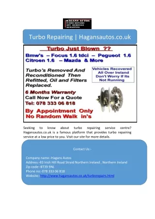 Turbo Repairing | Hagansautos.co.uk