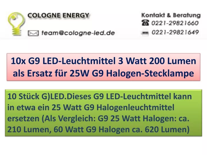 10x g9 led leuchtmittel 3 watt 200 lumen