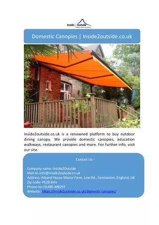 Domestic Canopies | Inside2outside.co.uk