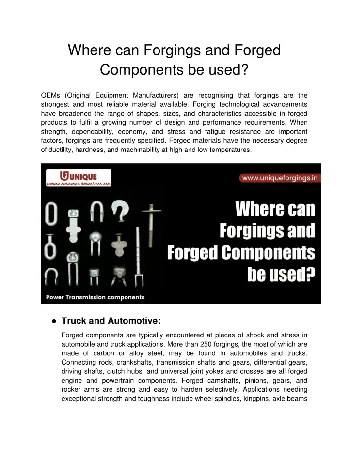 where can forgings and forged components be used