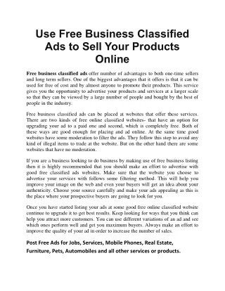 Use Free Business Classified Ads to Sell Your Products Online