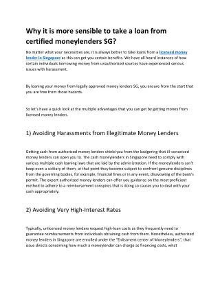 Why it is more sensible to take a loan from certified moneylenders SG-converted