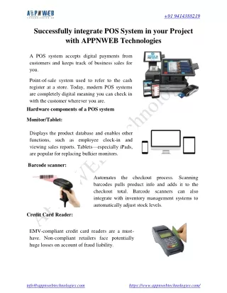 Successfully integrate POS System in your Project with APPNWEB Technologies