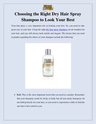 Choosing the Right Dry Hair Spray Shampoo to Look Your Best