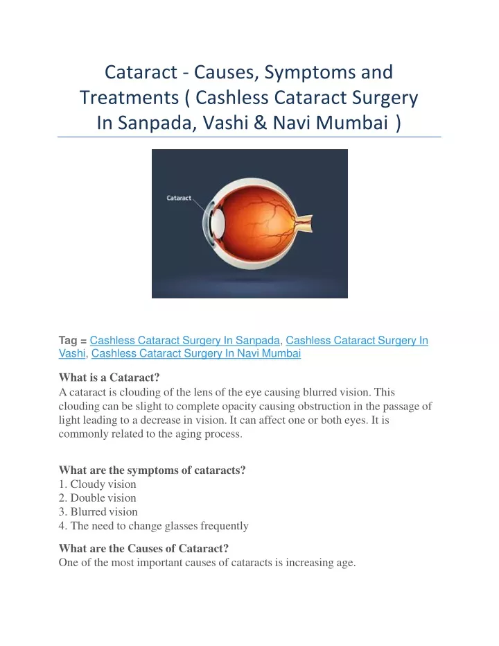 cataract causes symptoms and treatments cashless cataract surgery in sanpada vashi navi mumbai