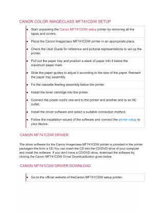 CANON COLOR IMAGECLASS MF741CDW SETUP