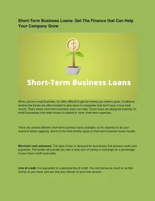short term business loans get the finance that