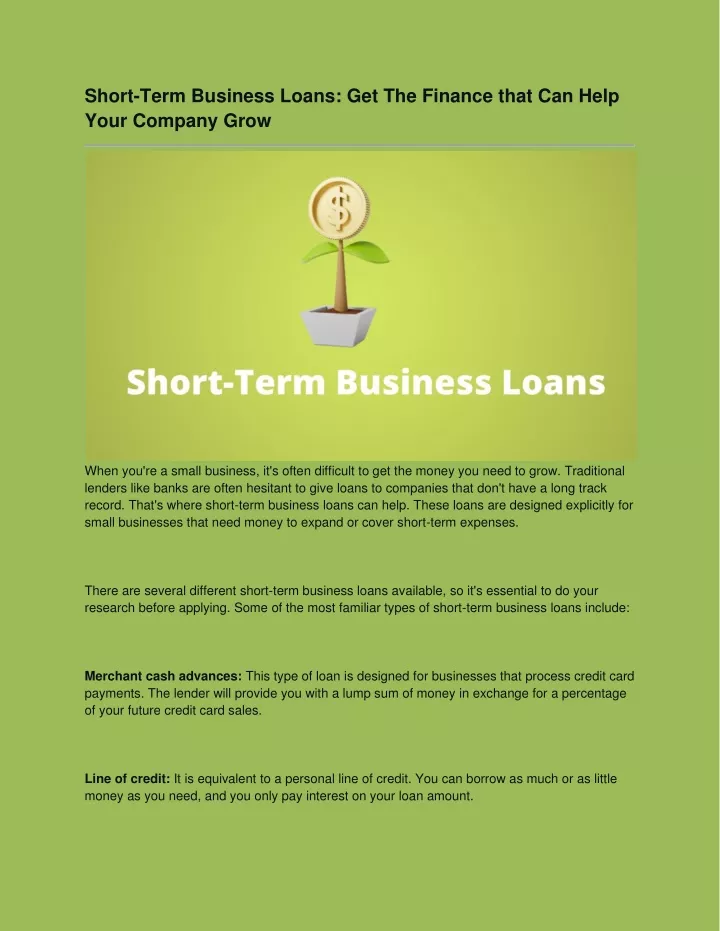 short term business loans get the finance that