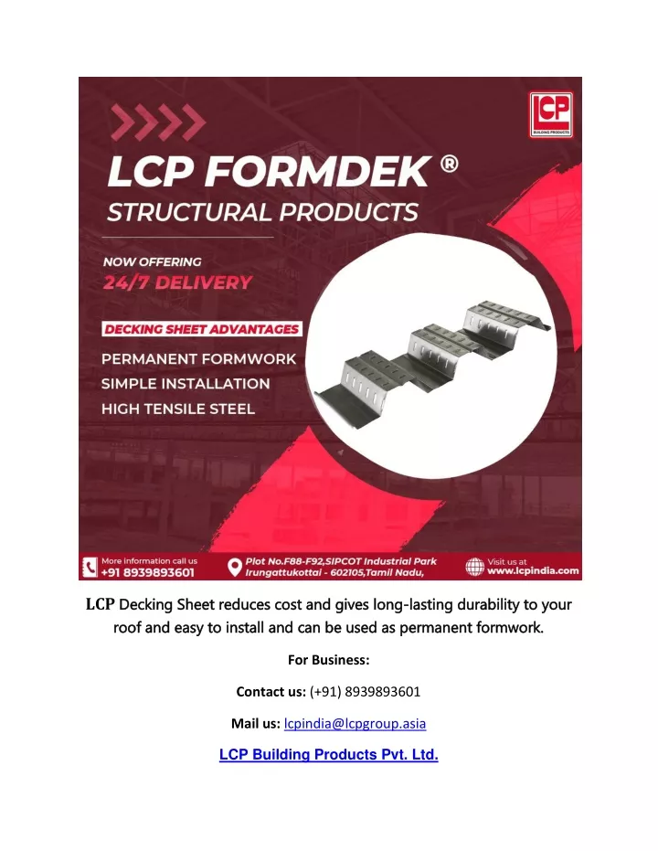 lcp decking sheet reduces cost and gives long