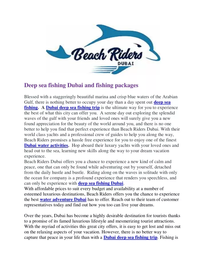 deep sea fishing dubai and fishing packages