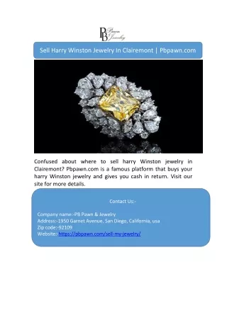 Sell Harry Winston Jewelry In Clairemont | Pbpawn.com