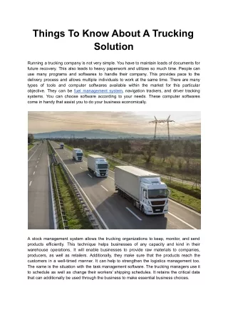 things to know about a trucking solution