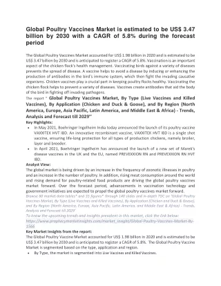 global poultry vaccines market is estimated
