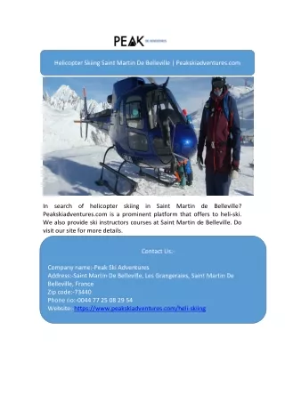 Helicopter Skiing Saint Martin De Belleville | Peakskiadventures.com