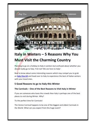 Italy in Winters–5 Compelling Reasons to Visit Italy!