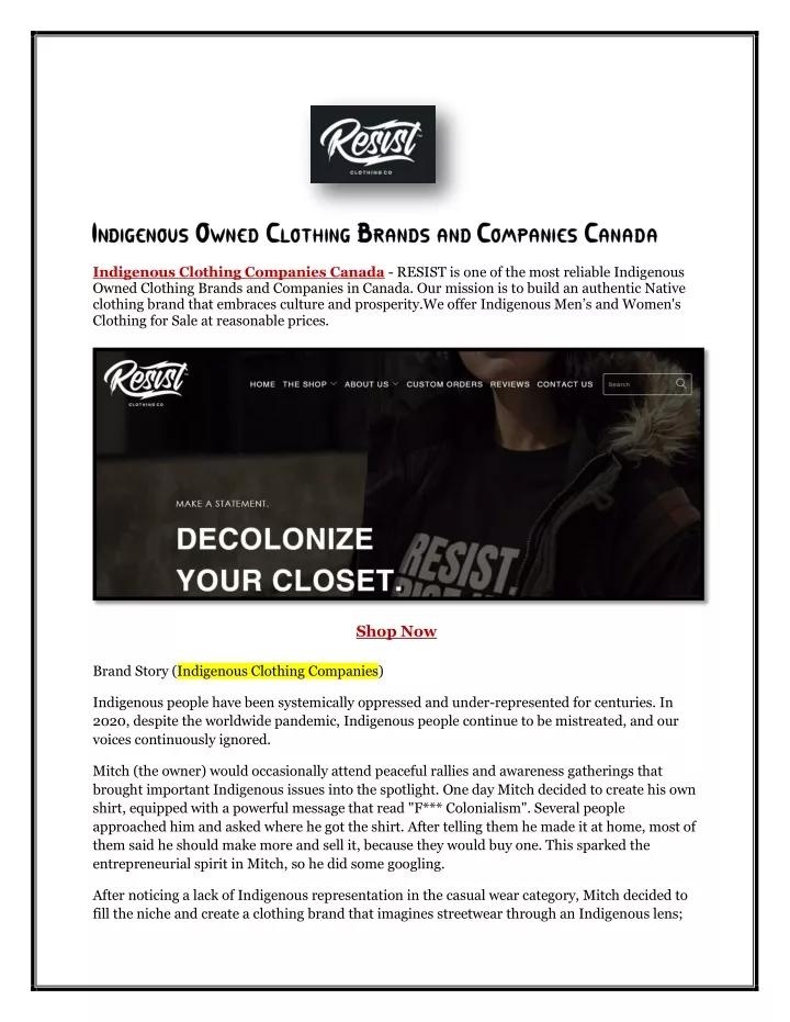 indigenous clothing companies canada resist