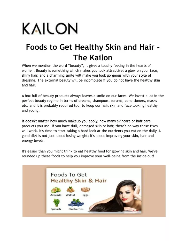 foods to get healthy skin and hair the kailon