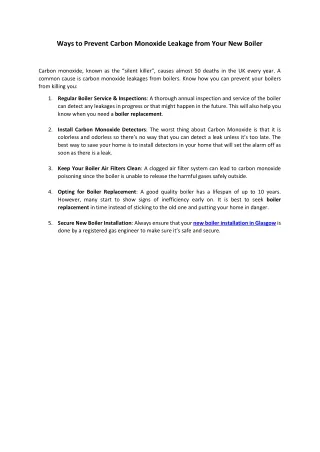 ways to prevent carbon monoxide leakage from your