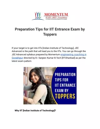 Preparation Tips for IIT Entrance Exam by Toppers