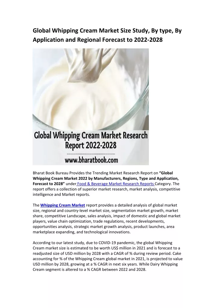 global whipping cream market size study by type