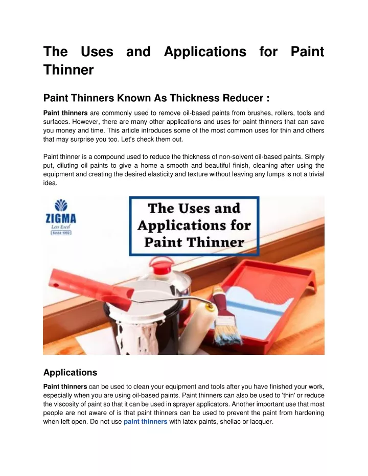 the uses and applications for paint thinner
