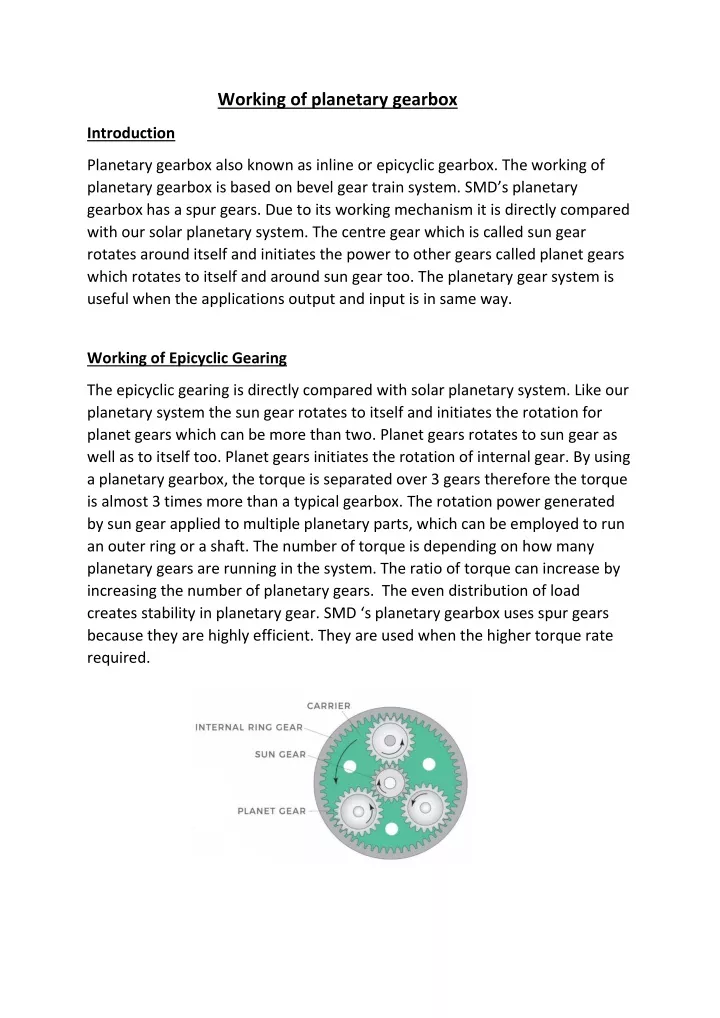 working of planetary gearbox