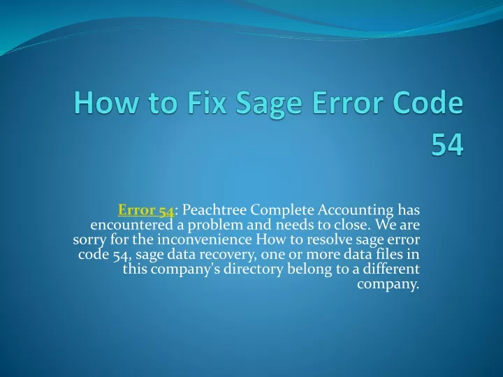 how to fix sage error code 54