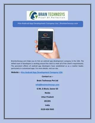 Hire Android App Development Company Usa | Braintechnosys.com