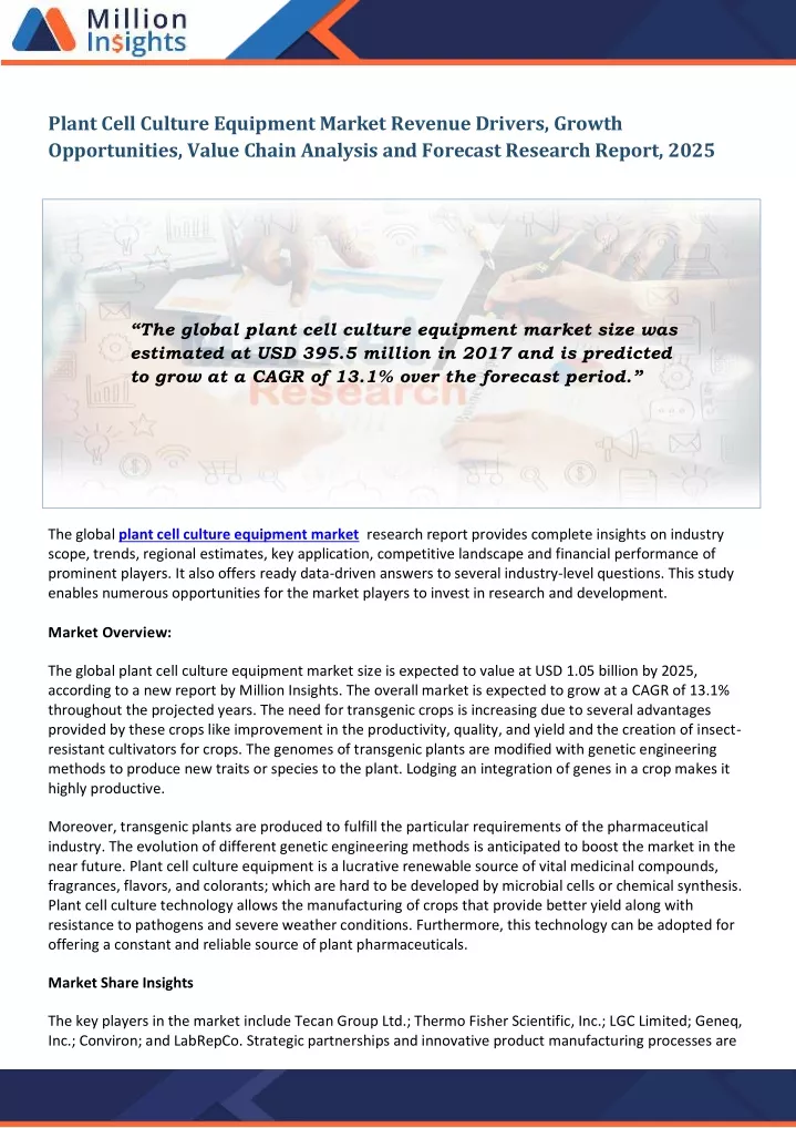 plant cell culture equipment market revenue