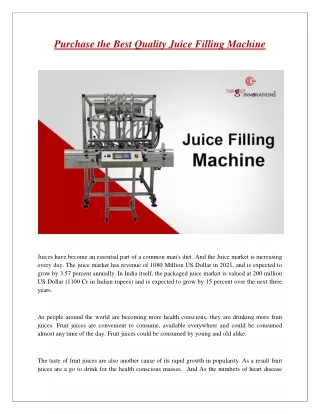 Purchase the Best Quality Juice Filling Machine