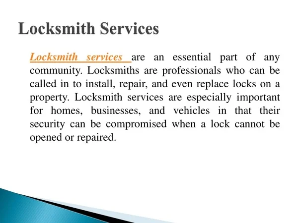 Locksmith services