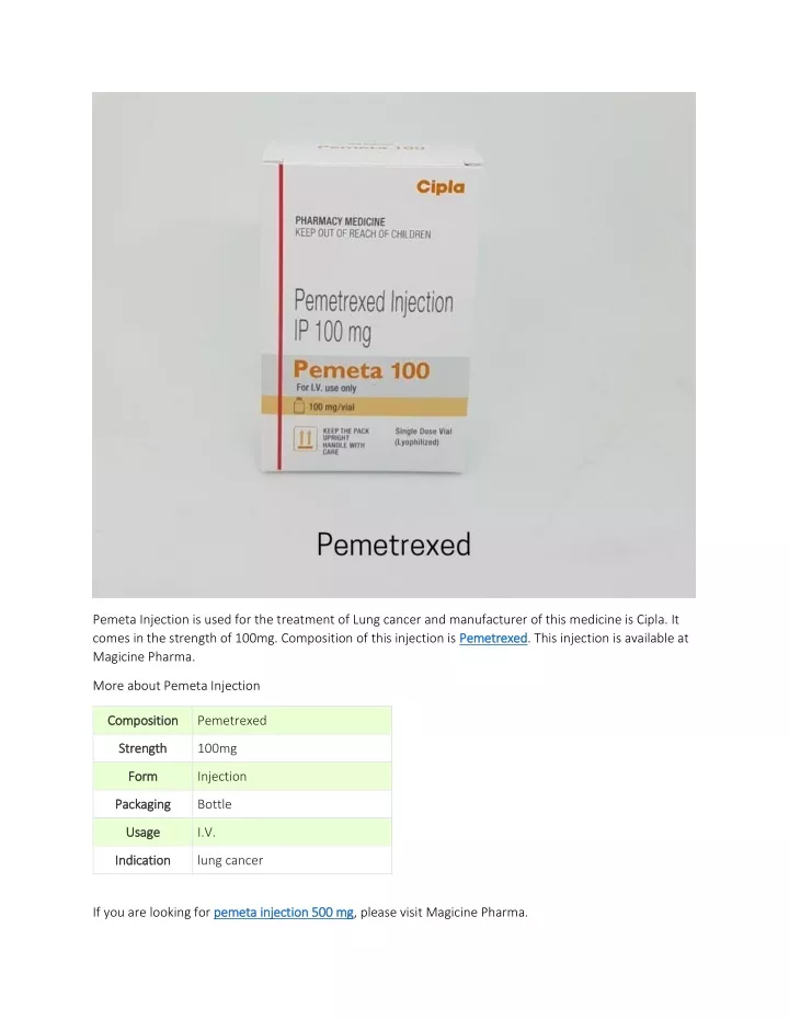 pemeta injection is used for the treatment