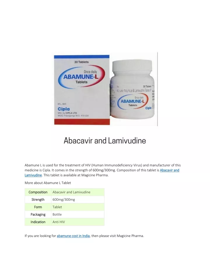 abamune l is used for the treatment of hiv human
