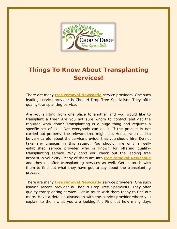 things to know about transplanting services