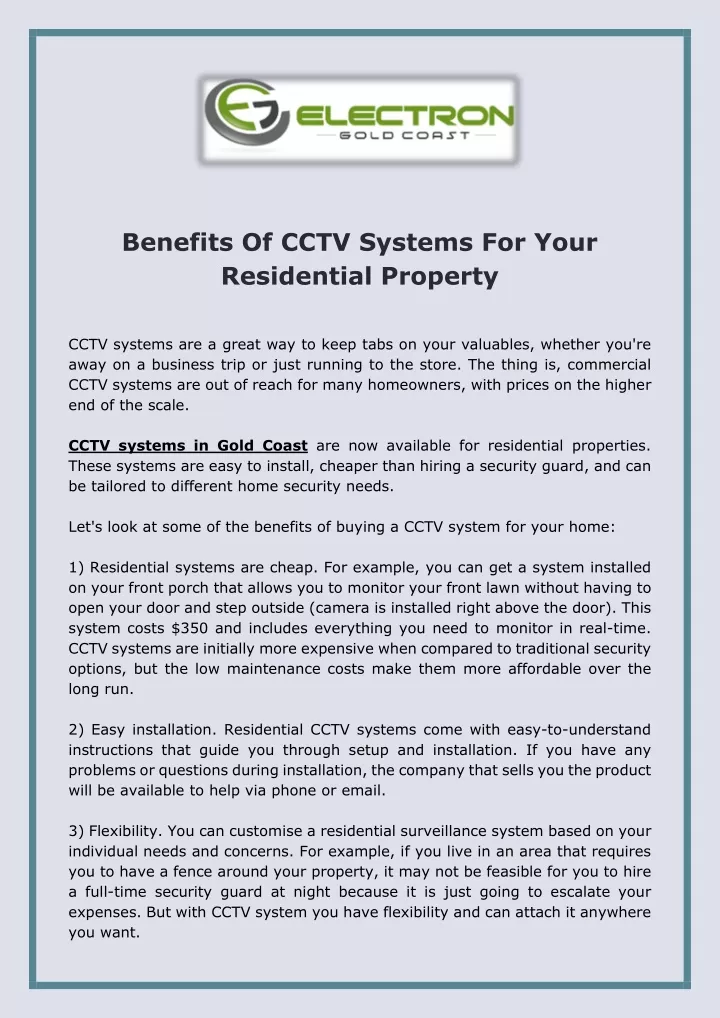 benefits of cctv systems for your residential