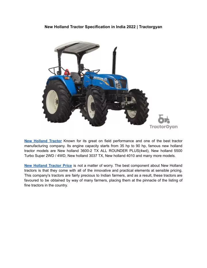 Ppt New Holland Tractor Specification In India Tractorgyan Powerpoint Presentation Id