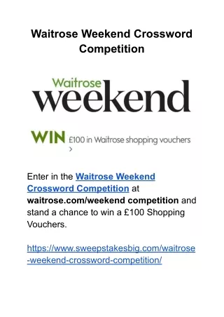 Waitrose Weekend Crossword Competition