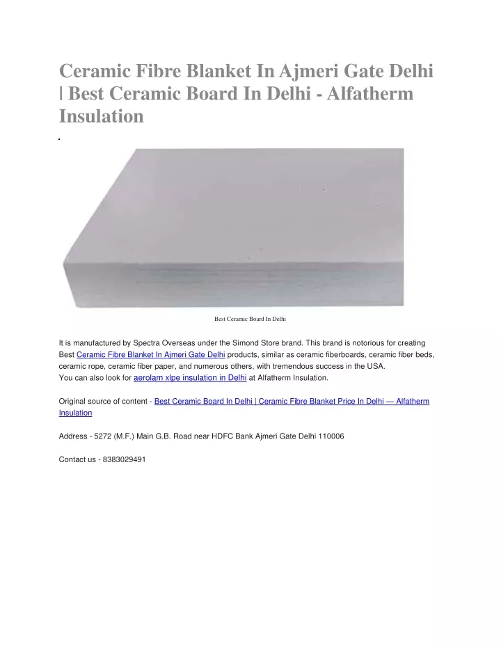 ceramic fibre blanket in ajmeri gate delhi best