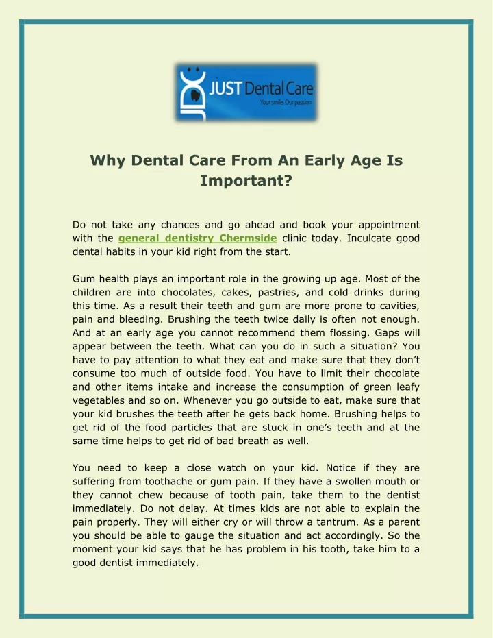 why dental care from an early age is important