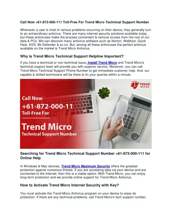call now 61 872 000 111 toll free for trend micro