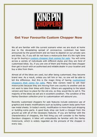 Get Your Favourite Custom Chopper Now