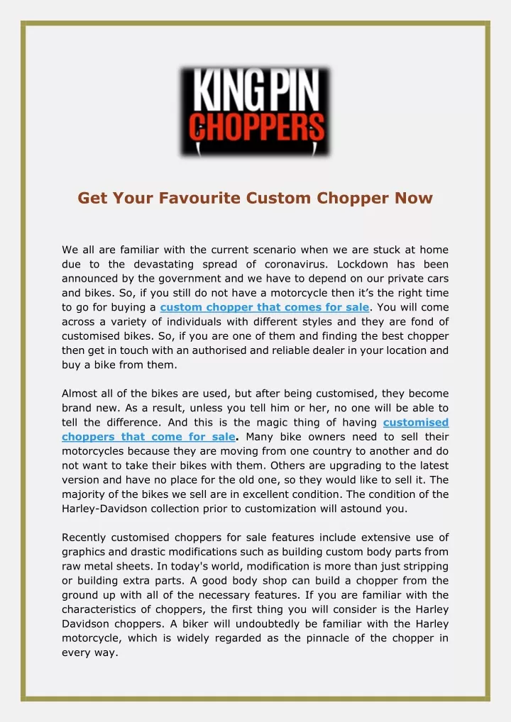 get your favourite custom chopper now