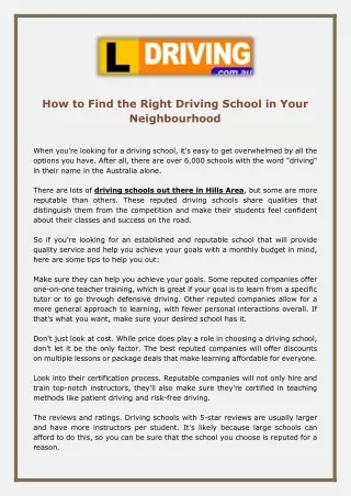 how to find the right driving school in your