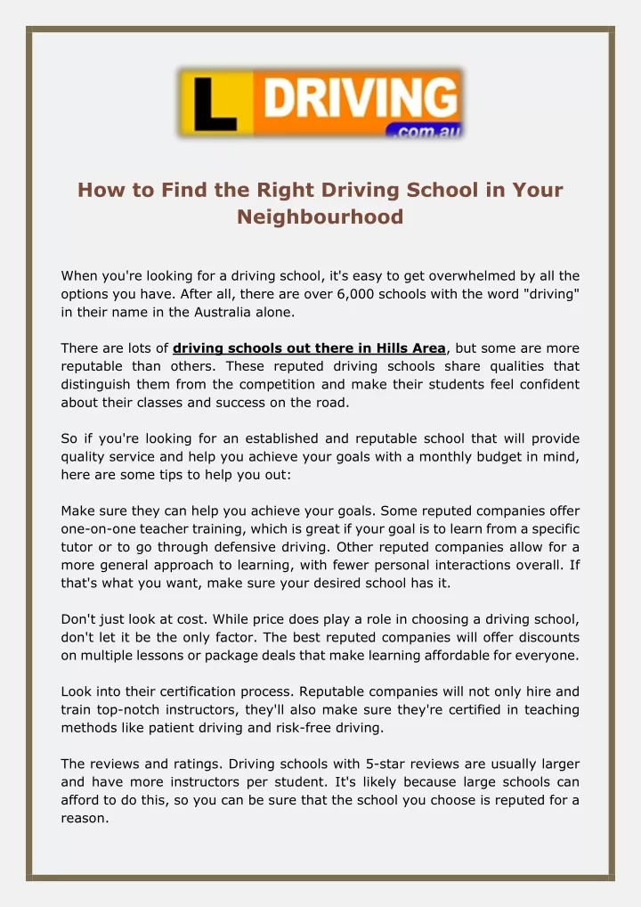 how to find the right driving school in your