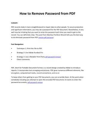 how to remove password from pdf