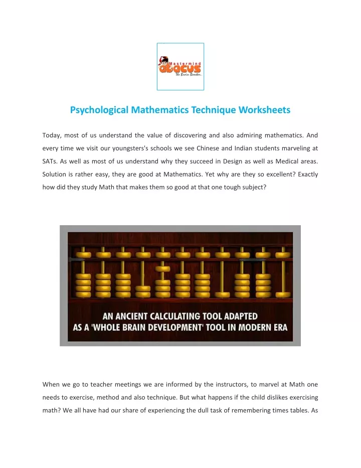 psychological mathematics technique worksheets